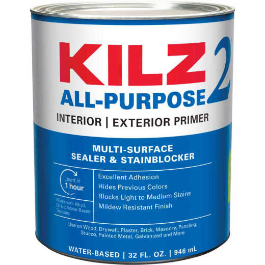 KILZ 2 Latex Interior/Exterior Sealer Stain Blocking Primer, White, 1 Qt.